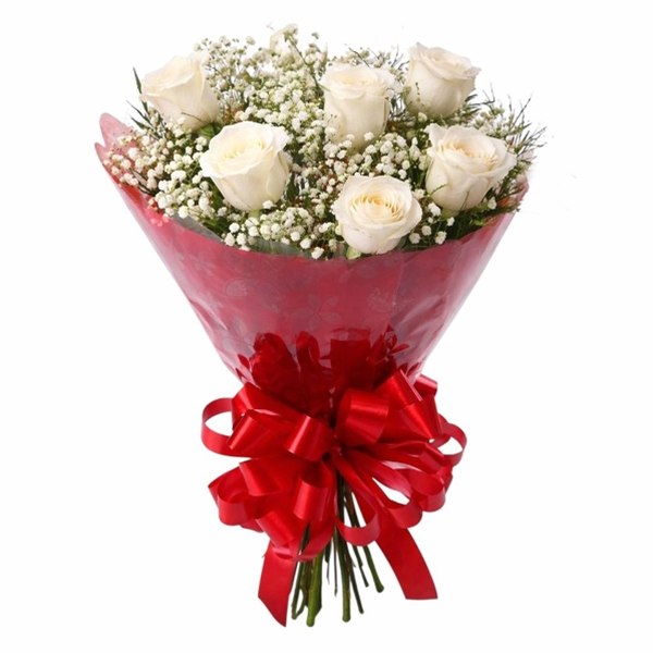 Ramo 06 Rosas Brancas + Gipsofilas brancas
