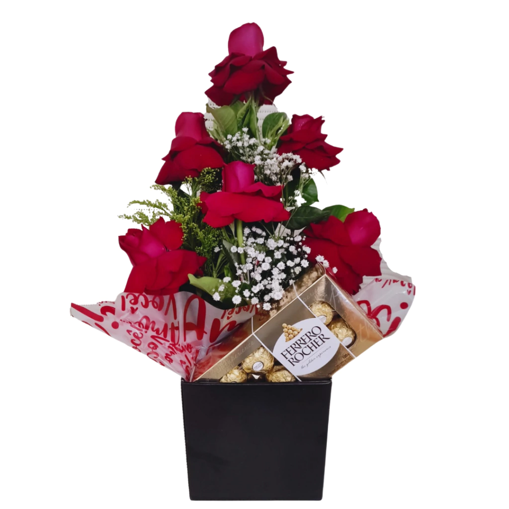 06 Rosas vermelhas + 01 Ferrero Rocher
